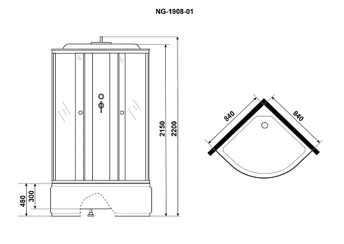 Душевая кабина Niagara Ultra NG-1908-01 (900х900х2200) высокий поддон (48см) стекло тонированное 19080134 Душевая кабина Niagara Ultra NG-1908-01 (900х900х2200) высокий поддон (48см) стекло тонированное 19080134