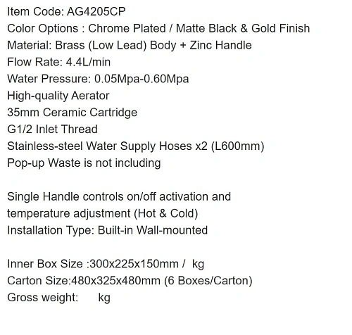 Смеситель для раковины ARROW AG4205CP хром встраиваемый Смеситель для раковины ARROW AG4205CP хром встраиваемый