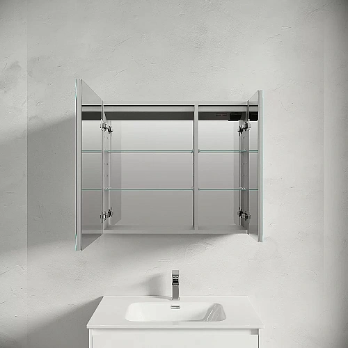 Зеркальный шкаф Sancos Evoke SC8080 800x700х136 мм из алюминия с LED подсветкой Зеркальный шкаф Sancos Evoke SC8080 800x700х136 мм из алюминия с LED подсветкой