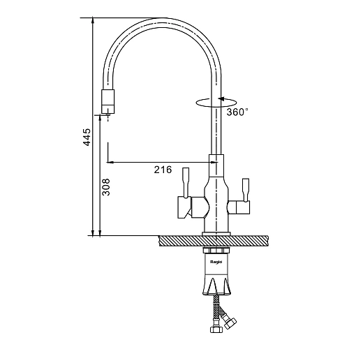 Смеситель для кухни Raglo R81.64.06 с гибким изливом с подключением к фильтру, черный Смеситель для кухни Raglo R81.64.06 с гибким изливом с подключением к фильтру, черный