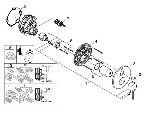 Смеситель для душа GROHE Essence с переключателем на 3 положения, хром (24092001) внешняя часть Смеситель для душа GROHE Essence с переключателем на 3 положения, хром (24092001) внешняя часть