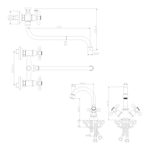 Комплект смесителей Rossinka SET02-50 2 в 1 Комплект смесителей Rossinka SET02-50 2 в 1