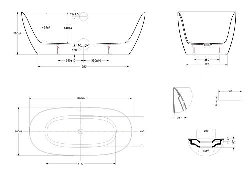 Акриловая ванна Vincea VBT-701-1700MW 1700x800x585, белая матовая, щелевой перелив, слив белый Акриловая ванна Vincea VBT-701-1700MW 1700x800x585, белая матовая, щелевой перелив, слив белый