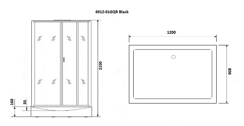 Душевая кабина Niagara Premium NG-6912-01GQR BLACK (1200х800х2100) низкий поддон (16 см) стекло тонированное 69120134GQRBLACK Душевая кабина Niagara Premium NG-6912-01GQR BLACK (1200х800х2100) низкий поддон (16 см) стекло тонированное 69120134GQRBLACK