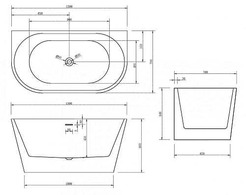 Акриловая ванна ABBER AB9216-1.3 130x70 универсальная, белая Акриловая ванна ABBER AB9216-1.3 130x70 универсальная, белая