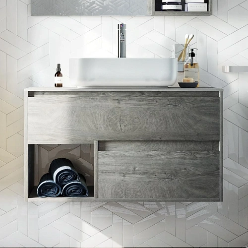 Комплект мебели STWORKI Карлстад 90 дуб рошелье, монте тиберио, в стиле лофт, серая, подвесная (комп 425502 Комплект мебели STWORKI Карлстад 90 дуб рошелье, монте тиберио, в стиле лофт, серая, подвесная (комп 425502