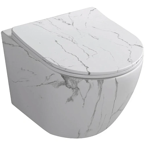Унитаз подвесной Ceruttispa SELLA Aria Tornado MMW CT9532 безободковый белый мрамор матовый, сиденье микролифт Унитаз подвесной Ceruttispa SELLA Aria Tornado MMW CT9532 безободковый белый мрамор матовый, сиденье микролифт