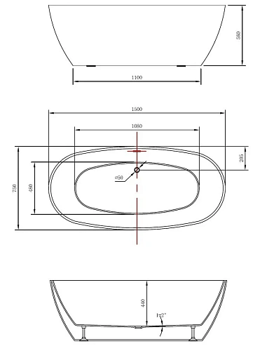 Акриловая ванна Vincea VBT-405-1500 1500x750x580, белая, щелевой перелив Акриловая ванна Vincea VBT-405-1500 1500x750x580, белая, щелевой перелив