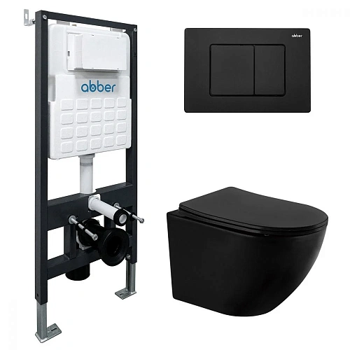 Комплект унитаза ABBER Bequem AC1100MB черный матовый с инсталляцией AC0105 и кнопкой AC0120MB черная матовая AC1100MB-AC0105-AC0120MB Комплект унитаза ABBER Bequem AC1100MB черный матовый с инсталляцией AC0105 и кнопкой AC0120MB черная матовая AC1100MB-AC0105-AC0120MB