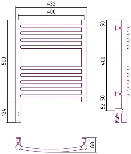 Полотенцесушитель электрический Сунержа Богема 3.0 выгнутая 500х400 МЭМ левый 00-5802-5040 Без покры Полотенцесушитель электрический Сунержа Богема 3.0 выгнутая 500х400 МЭМ левый 00-5802-5040 Без покры