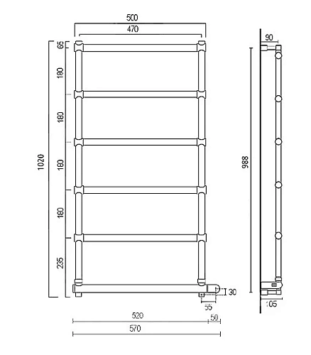 Полотенцесушитель электрический Margaroli Sole 542-6 BOX 5424706B, 47 x 102 см старая бронза 5424706OBNB Полотенцесушитель электрический Margaroli Sole 542-6 BOX 5424706B, 47 x 102 см старая бронза 5424706OBNB