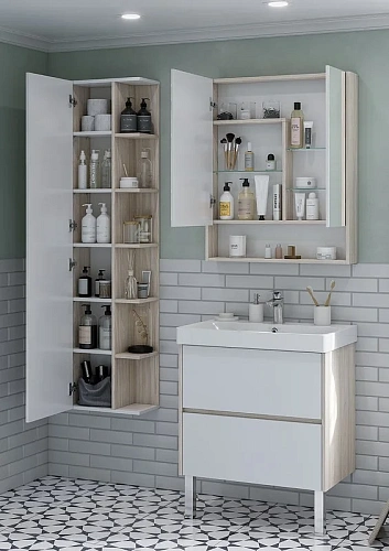 Зеркальный шкаф Aquaton Сканди 70 белый, дуб верона 1A252202SDB20 Зеркальный шкаф Aquaton Сканди 70 белый, дуб верона 1A252202SDB20