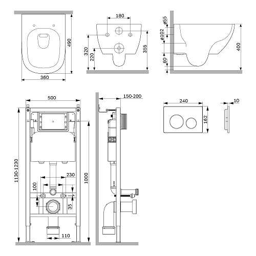 Комплект инсталляции AM.PM Above IS90138.9X1900 PrimeFit с клавишей L черный матовый с унитазом Above Aquaspin Комплект инсталляции AM.PM Above IS90138.9X1900 PrimeFit с клавишей L черный матовый с унитазом Above Aquaspin