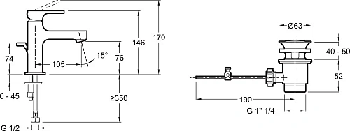 Смеситель для раковины Jacob Delafon Strayt E8776-CP с донным клапаном Смеситель для раковины Jacob Delafon Strayt E8776-CP с донным клапаном