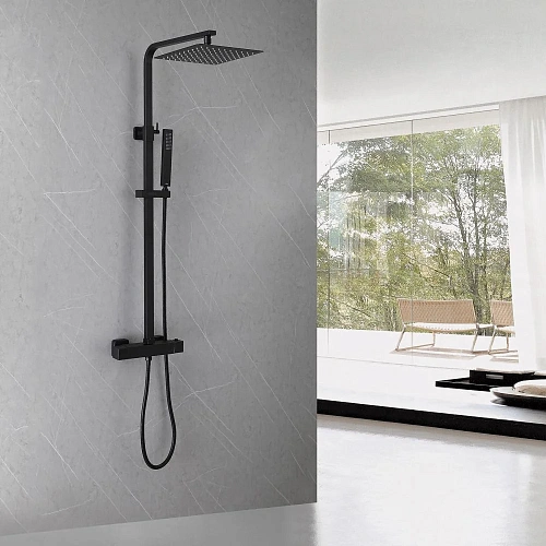 Душевая система ABBER Daheim AF8260B с термостатом без излива, черный матовый Душевая система ABBER Daheim AF8260B с термостатом без излива, черный матовый