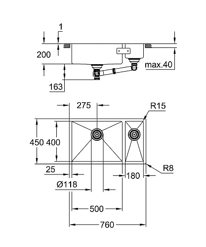 Кухонная мойка GROHE K700U 80-S 76/45 (31575SD1) Кухонная мойка GROHE K700U 80-S 76/45 (31575SD1)