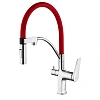 Смеситель для кухни Lemark Comfort LM3074C-Red с гибким изливом, с подключением к фильтру, хром/красный