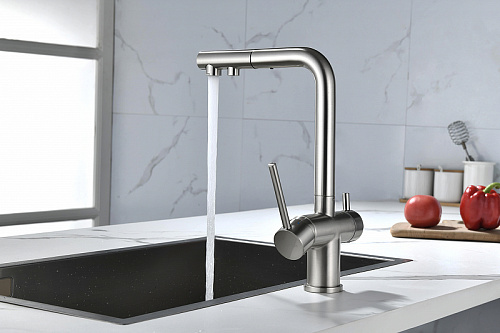 Смеситель для кухни Paulmark SERPENTINE брашированная сталь Se213222-BS Смеситель для кухни Paulmark SERPENTINE брашированная сталь Se213222-BS