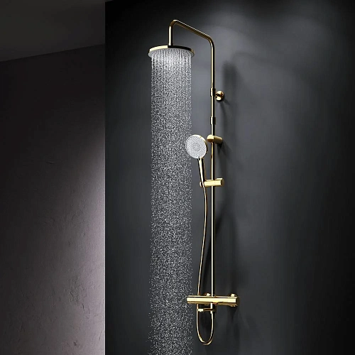 Душевая система AM.PM X-Joy F0785A599 с термостатом, верхний душ 220мм, золото Душевая система AM.PM X-Joy F0785A599 с термостатом, верхний душ 220мм, золото