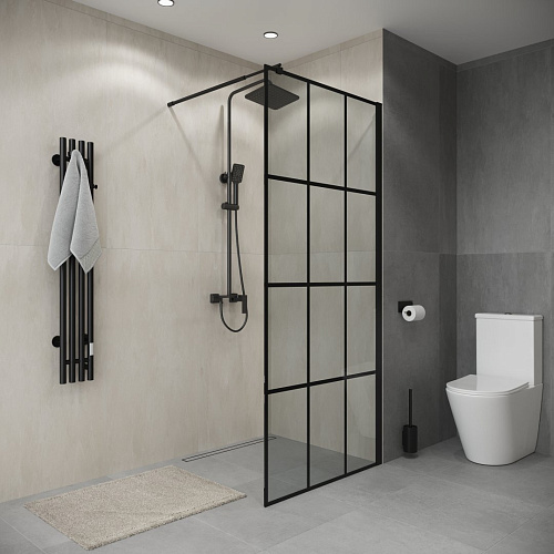 Душевая перегородка Niagara Eco NG-552-80BLACK (80x190) профиль черный, стекло КЛЕТКА Душевая перегородка Niagara Eco NG-552-80BLACK (80x190) профиль черный, стекло КЛЕТКА