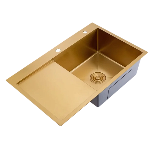 Кухонная мойка Splenka S704.7850.03 с крылом из нержавеющей стали в базу от 50см чаша справа, сатин золотой Кухонная мойка Splenka S704.7850.03 с крылом из нержавеющей стали в базу от 50см чаша справа, сатин золотой