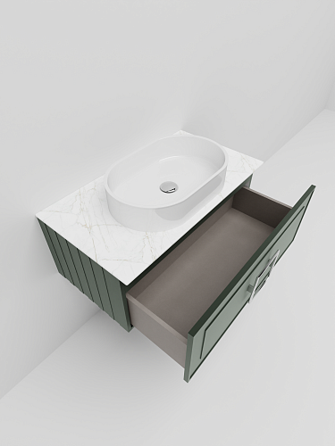 Тумба под раковину La Fenice Cubo Grigio 80 NFNC-01-CUB-G-80-2-GG серо-зеленая матовая с белой ручкой и белой столешницей Тумба под раковину La Fenice Cubo Grigio 80 NFNC-01-CUB-G-80-2-GG серо-зеленая матовая с белой ручкой и белой столешницей