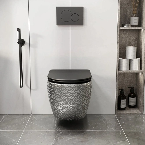 Унитаз подвесной GROSSMAN GR-4411SBRS 550x360x375 серебро внутри черный безободковый с тонкой крышкой Унитаз подвесной GROSSMAN GR-4411SBRS 550x360x375 серебро внутри черный безободковый с тонкой крышкой