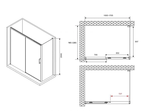 Душевой уголок ABBER Komfort AG93170-S102 170x100 см универсальный, профиль хром, стекло прозрачное Душевой уголок ABBER Komfort AG93170-S102 170x100 см универсальный, профиль хром, стекло прозрачное