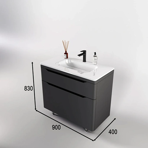 Тумба под раковину Style Line Марелла 90 Люкс антискрейтч серый, PLUS напольная СС-00002418 Тумба под раковину Style Line Марелла 90 Люкс антискрейтч серый, PLUS напольная СС-00002418