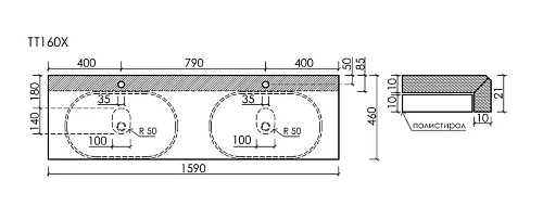 Столешница Sancos Black Sky TT160A1X из керамогранита 1600х460 c отверстием под смеситель Столешница Sancos Black Sky TT160A1X из керамогранита 1600х460 c отверстием под смеситель