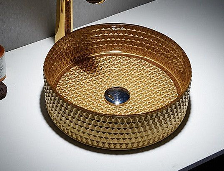 Раковина CeramaLux GL05 стекло накладная, золото