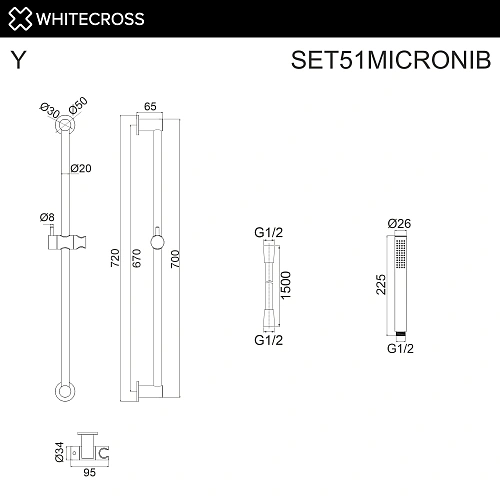 Душевой гарнитур WHITECROSS SET51MICRONIB брашированный никель Душевой гарнитур WHITECROSS SET51MICRONIB брашированный никель