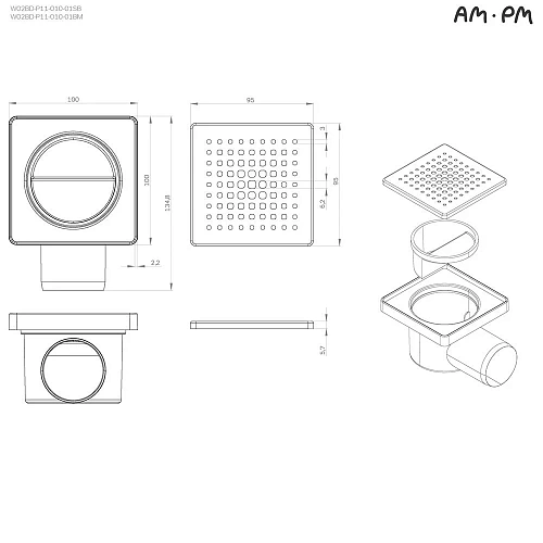 Душевой трап AM.PM Prime Flow W02BD-P11-010-01BM Flow мокрый затвор Cut Gradient 10см черный матовый Душевой трап AM.PM Prime Flow W02BD-P11-010-01BM Flow мокрый затвор Cut Gradient 10см черный матовый