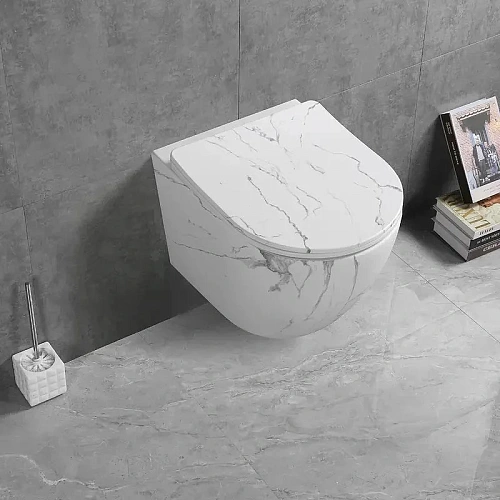 Унитаз подвесной Ceruttispa SELLA Aria Tornado MMW CT9532 безободковый белый мрамор матовый, сиденье микролифт Унитаз подвесной Ceruttispa SELLA Aria Tornado MMW CT9532 безободковый белый мрамор матовый, сиденье микролифт