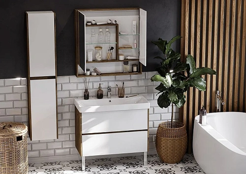 Зеркальный шкаф Aquaton Сканди 90 белый, дуб рустикальный 1A252302SDZ90 Зеркальный шкаф Aquaton Сканди 90 белый, дуб рустикальный 1A252302SDZ90