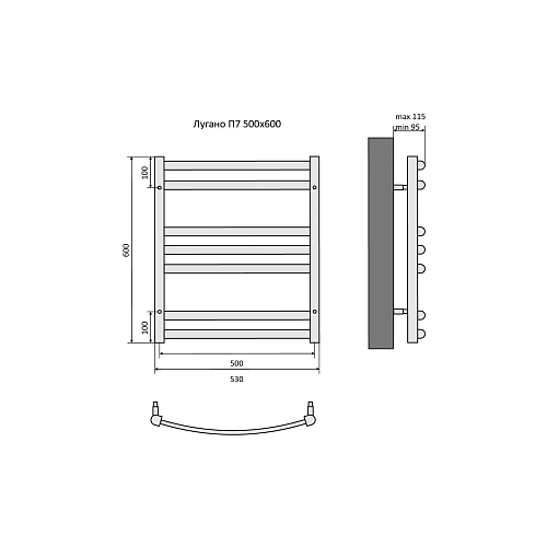 Полотенцесушитель водяной Aquatek Лугано П7 500х600 мм, черный муар AQ DOC0760BL Полотенцесушитель водяной Aquatek Лугано П7 500х600 мм, черный муар AQ DOC0760BL