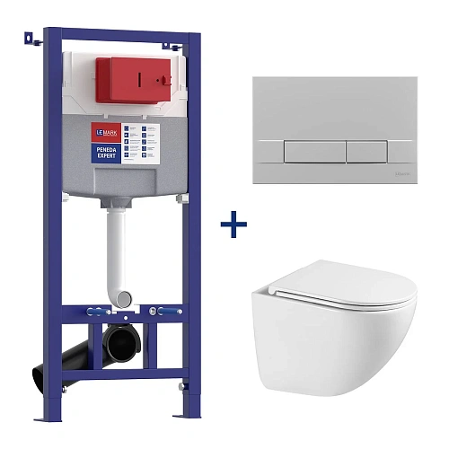 Комплект инсталляции Lemark PENEDA EXPERT с клавишей смыва BIT хром матовый и унитазом GLAZER Торнадо белый глянец 100123433 Комплект инсталляции Lemark PENEDA EXPERT с клавишей смыва BIT хром матовый и унитазом GLAZER Торнадо белый глянец 100123433