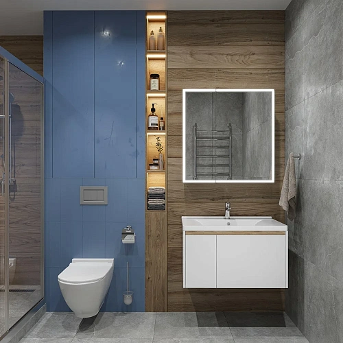 Зеркальный шкаф STWORKI Стокгольм МВК082 80, с подсветкой, прямоугольное, белое, в стиле лофт, навес 541623 Зеркальный шкаф STWORKI Стокгольм МВК082 80, с подсветкой, прямоугольное, белое, в стиле лофт, навес 541623