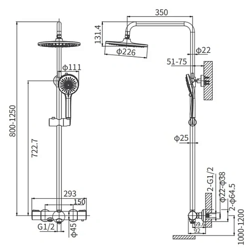 Душевая система ARROW AG3318CP с термостатом хром Душевая система ARROW AG3318CP с термостатом хром