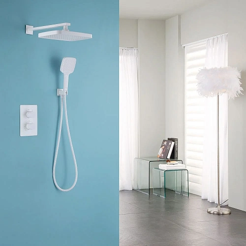 Душевая система ABBER Weiss Insel AF8051W скрытого монтажа без излива, термостат, белый Душевая система ABBER Weiss Insel AF8051W скрытого монтажа без излива, термостат, белый