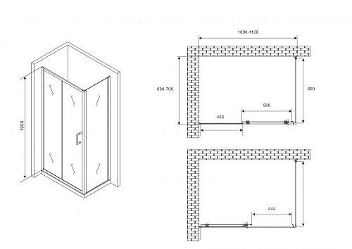 Душевой уголок ABBER Schwarzer Diamant AG301105-S705 110x70 см универсальный, профиль хром, стекло прозрачное Душевой уголок ABBER Schwarzer Diamant AG301105-S705 110x70 см универсальный, профиль хром, стекло прозрачное