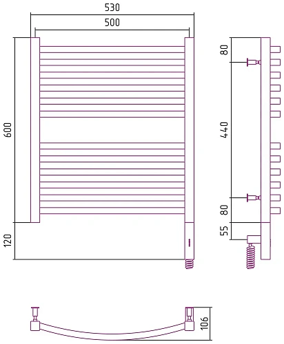 Полотенцесушитель электрический Сунержа Аркус 3.0 600х500 МЭМ правый 00-5705-6050 Без покрытия Полотенцесушитель электрический Сунержа Аркус 3.0 600х500 МЭМ правый 00-5705-6050 Без покрытия
