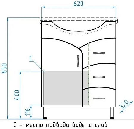 Тумба под раковину Style Line Эко Стандарт 22 (3 ящ.) ЛС-00000104 Тумба под раковину Style Line Эко Стандарт 22 (3 ящ.) ЛС-00000104
