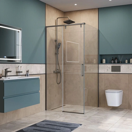 Душевой уголок BelBagno SOFT_CLOSE-1-A-1-100-C-GM 100x100 см, профиль оружейная сталь, стекло прозрачное Душевой уголок BelBagno SOFT_CLOSE-1-A-1-100-C-GM 100x100 см, профиль оружейная сталь, стекло прозрачное