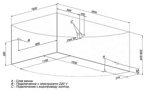 Акриловая ванна Aquanet Jamaica 160x100 L (с каркасом) 00205486 Акриловая ванна Aquanet Jamaica 160x100 L (с каркасом) 00205486