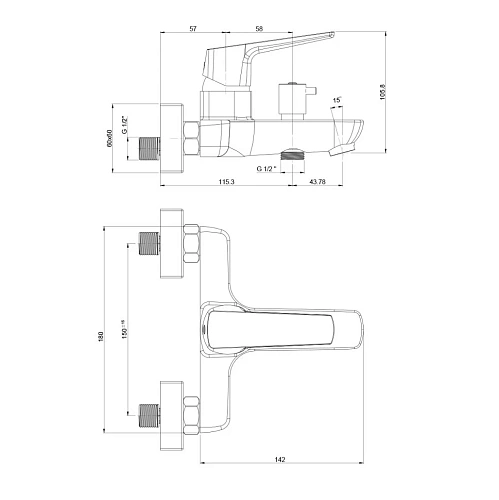 Смеситель для ванны Paini RTYO111 Bari без аксессуара, черный Смеситель для ванны Paini RTYO111 Bari без аксессуара, черный