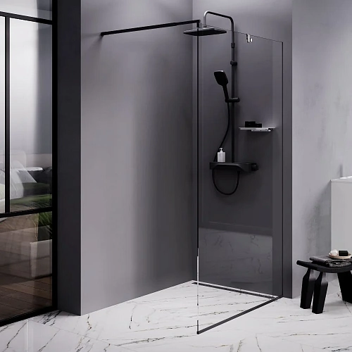 Душевая перегородка AM.PM Func W84WI-110-F1-BTE 110x200, стекло прозрачное 8 мм с покрытием, профиль черный Душевая перегородка AM.PM Func W84WI-110-F1-BTE 110x200, стекло прозрачное 8 мм с покрытием, профиль черный