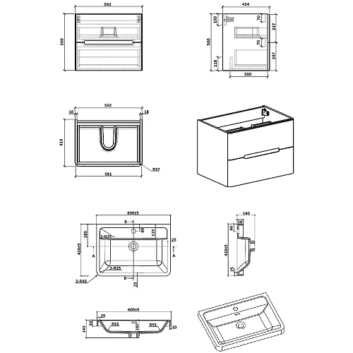 Тумба с раковиной Parly Spa River60 подвесная 600х420х550 Тумба с раковиной Parly Spa River60 подвесная 600х420х550