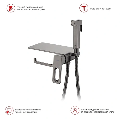 Гигиенический душ Raglo R51.55.09 встраиваемый с полкой и держателем бумаги, графит Гигиенический душ Raglo R51.55.09 встраиваемый с полкой и держателем бумаги, графит