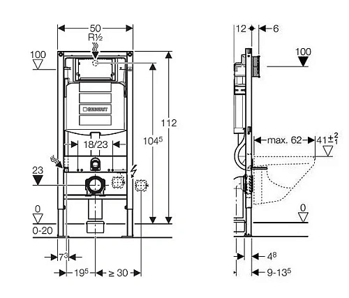 Комплект инсталляции с подвесным унитазом GEBERIT Smyle 500.300.21.S Комплект инсталляции с подвесным унитазом GEBERIT Smyle 500.300.21.S